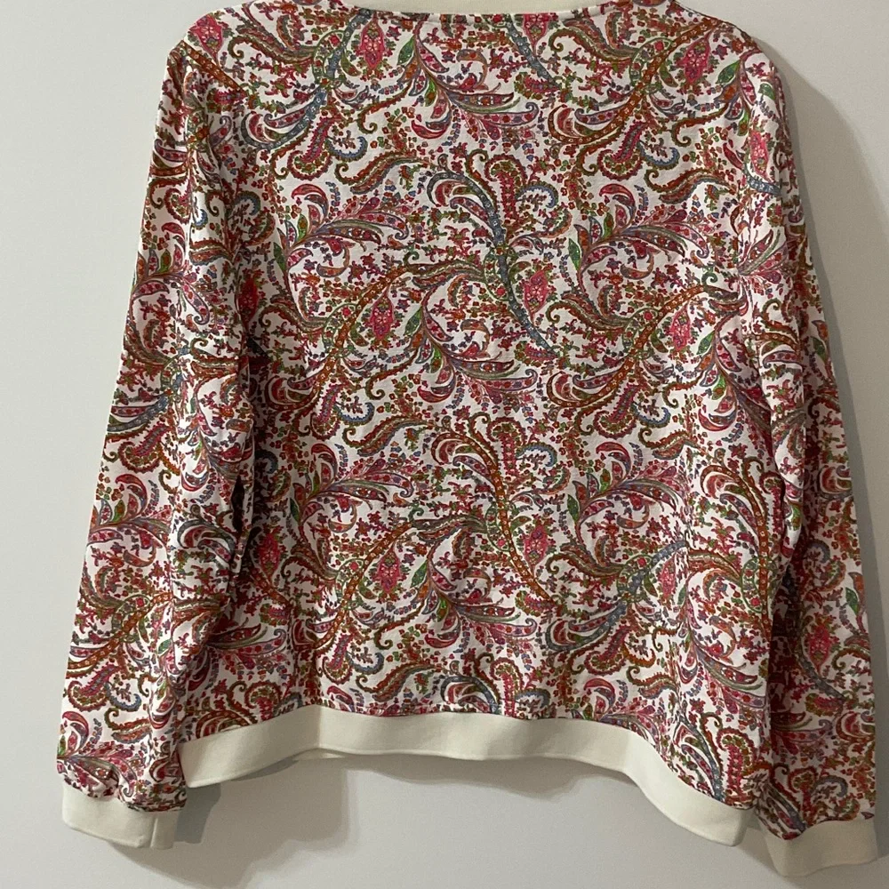 Size PL,PXL Ruff Hewn White Paisley Zip-Front Bomber Jacket w/ Colorful Accents